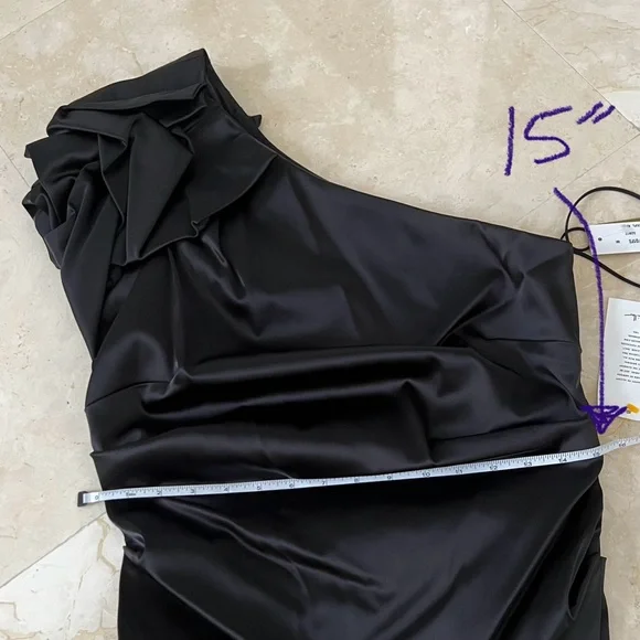 Nicole Miller One Shoulder Elegant Black Sheath Midi Cocktail Evening Dress NWT - Picture 9 of 13